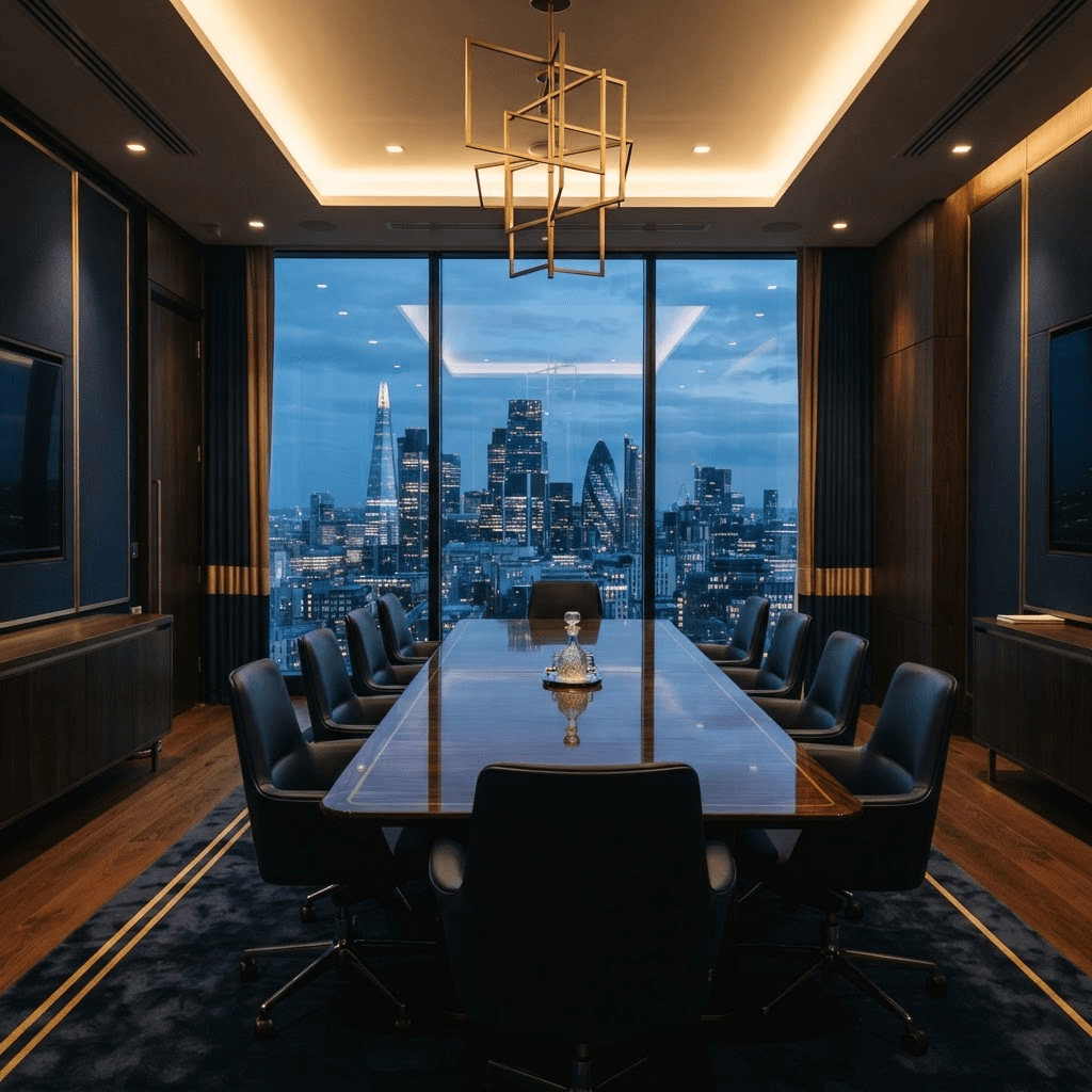Sala de reunião executiva para análise de due diligence