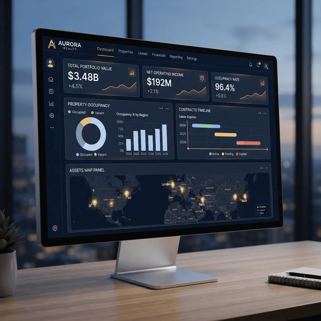 Painel da plataforma HABORA com indicadores da carteira imobiliária